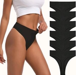 6pc Women's High Waisted Ribbed Cotton Thongs Size 3X (35"-36" waist)
